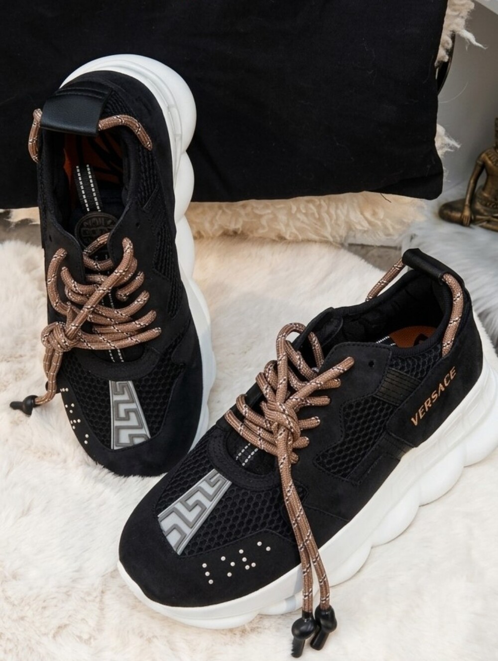 Versace "Chain Reaction" Black Suede Sneakers - Size 39 IT